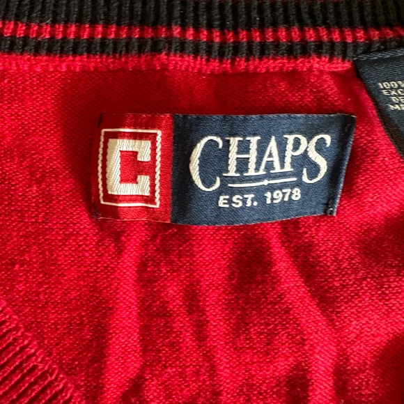 Chaps V Neck Sleeveless Lightweight Red Sweater Mens Large Navy Chest Emblem - Picture 3 of 9